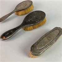 Lot 269 - A LOT OF DRESSING TABLE ACCESSORIES INCLUDING A SILVER BACKED CLOTHES BRUSH