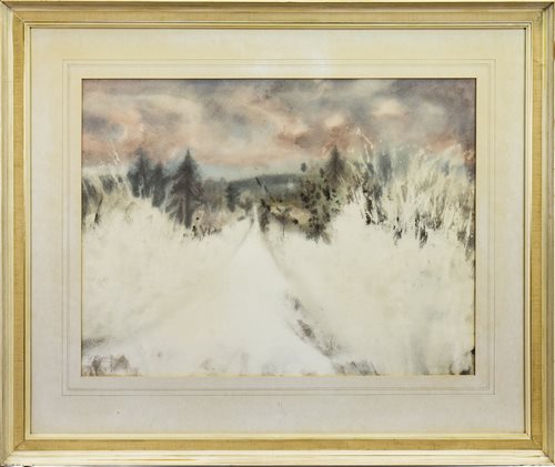 Lot 544 - THE ROAD TO BALGRENNIE, A WATERCOLOUR BY DONALD MORISON BUYERS