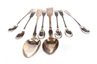 Lot 862 - A SET OF SIX SILVER SCOTTISH TEA SPOONS ALONG WITH TWO RUSSIAN SILVER TABLE SPOONS