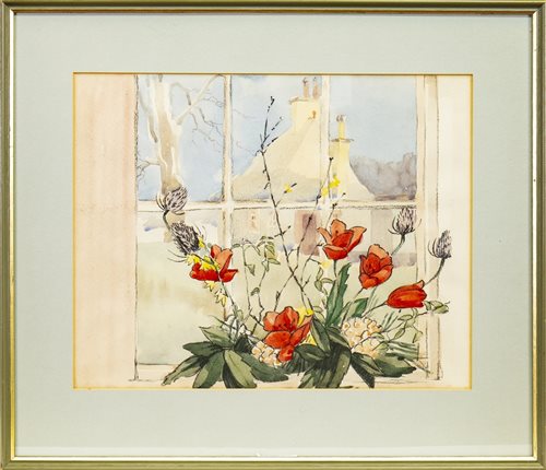 Lot 546 - THE VIEW FROM MY WINDOW, A WATERCOLOUR BY LOLA GAMLEY