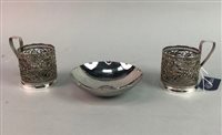 Lot 341 - A PAIR OF RUSSIAN FILIGREE CUP HOLDERS AND A METAL BOWL