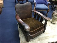 Lot 296 - A PAIR OF BROWN LEATHER ARMCHAIRS