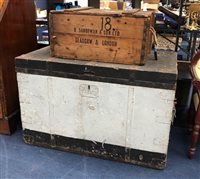Lot 238 - A TRAVEL CHEST AND A VINTAGE WOODEN CRATE