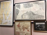 Lot 259 - A LOT OF THREE FRAMED MAPS AND A FRAMED PHOTOGRAPH