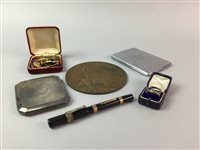 Lot 27 - A SILVER CIGARETTE CASE, FOUNTAIN PENS AND OTHER OBJECTS