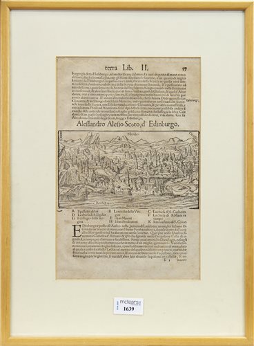 Lot 1639 - A LEAF FROM 16TH CENTURY ATLAS WITH EARLY WOODCUT VIEW OF EDINBURGH