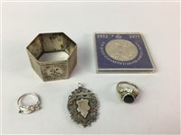 Lot 6 - A SILVER NAPKIN RING ALONG WITH SILVER AND OTHER JEWELLERY