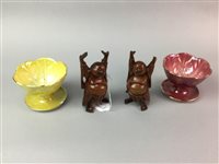 Lot 32 - A SET OF SIX BESWICK SUNDAE DISHES AND TWO CARVED FIGURES