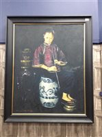 Lot 29 - A SEATED MUSICIAN, AN OIL ON CANVAS