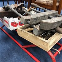 Lot 203 - A VINTAGE SLEDGE AND VINTAGE HAND TOOLS