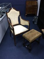 Lot 35 - A SHIELD BACK BEDROOM CHAIR AND FOOTSTOOL