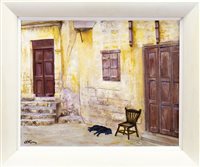 Lot 663 - FORGOTTEN CORNER IN OLD RHODES TOWN, AN OIL BY ALICK GRAY