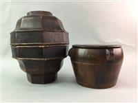 Lot 80 - A LOT OF TWO CHINESE WOODEN RICE POTS