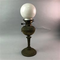 Lot 81 - A BUST OF BEETHOVEN, AN OIL LAMP AND A FIGURE GROUP