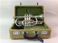 Lot 38 - A VINTAGE SILVER PLATED TRUMPET IN CASE