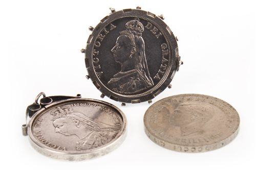 Lot 505 - TWO VICTORIAN SILVER COINS AND A LATER CROWN