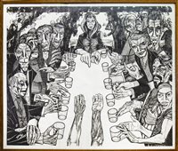 Lot 554 - MARRIAGE FEAST AT CANA (1953), A LITHOGRAPH BY ALASDAIR GRAY