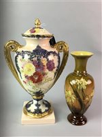 Lot 41 - A CROWN DERBY STYLE VASE AND COVER ALONG WITH OTHER VASES