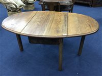 Lot 156 - AN OAK DROP LEAF DINING TABLE AND FOUR CHAIRS