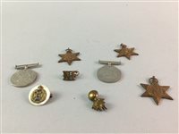 Lot 47 - A LOT OF TWO WWII SERVICE MEDALS, CAMPAIGN STARS AND CAP BADGES