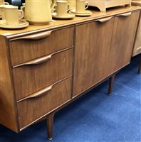 Lot 158 - A RETRO TEAK DINING TABLE AND CHAIRS AND A SIDEBOARD