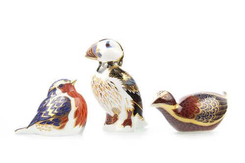 Lot 1224 - A LOT OF THREE ROYAL CROWN DERBY BIRD PAPERWEIGHTS