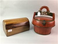 Lot 49 - A CHINESE PICNIC BASKET AND A WOODEN BOX