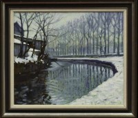 Lot 2477 - * JOHN MACKIE, WINTER REFLECTIONS, BINGLEY oil...