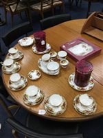 Lot 116 - A PAIR OF ROYAL ALBERT OLD COUNTRY ROSES CANDLESTICKS, CAKE STAND AND MATCHING TEA SERVICE