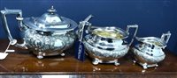 Lot 117 - A SILVER PLATED THREE PIECE TEA SERVICE AND OTHER PLATED ITEMS