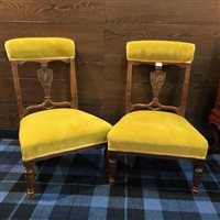 Lot 194 - A PAIR OF MAHOGANY MUSTARD UPHOLSTERED CHAIRS