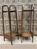 Lot 1653 - A PAIR OF STAINED BEECH TWO TIER PLANT STANDS BY THONET