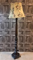 Lot 266 - A MAHOGANY STANDARD LAMP WITH A FLORAL SHADE