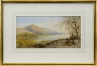 Lot 460 - TWO FIGURES ON A LAKESIDE PATH, A WATERCOLOUR BY CORNELIUS PEARSON
