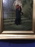 Lot 463 - A YOUNG WOMAN DESCENDING STEPS, AN OIL ATTRIBUTED TO ROBERT FOWLER