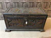 Lot 1168 - AN EARLY 20TH CENTURY CHINESE CARVED WOOD CHEST