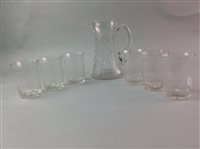 Lot 278 - A SET OF SIX ETCHED GLASSES AND A MATCHING JUG