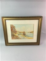 Lot 285 - A WATERCOLOUR OF A LANDSCAPE, SIGNED DAVIS