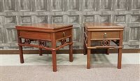 Lot 1170 - A PAIR OF CHINESE HARDWOOD SIDE TABLES