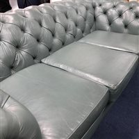 Lot 328 - A GREEN LEATHER CHESTERFIELD STYLE SOFA AND TWO ARMCHAIRS