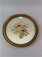 Lot 343 - A RIBBON WORK PANEL OF FLOWERS