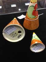 Lot 1228 - A LOT OF THREE CLARICE CLIFF BIZARRE CONICAL CASTERS