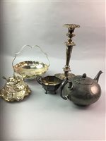 Lot 104 - A HAND BEATEN PEWTER BOWL AND SILVER PLATED ITEMS