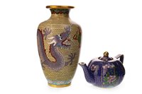 Lot 374 - A CHINESE CLOISONNE VASE AND A TEA POT