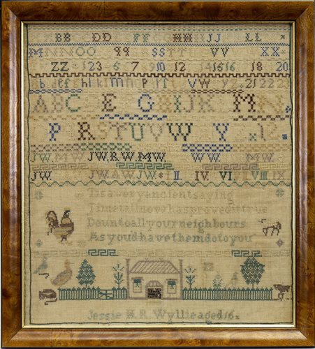Lot 1656 - A VICTORIAN ALPHABETICAL, NUMERICAL AND PICTORIAL SAMPLER