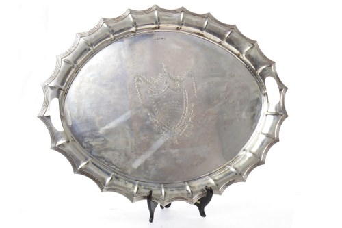 Lot 349 - LARGE VICTORIAN SILVER SERVING TRAY maker...