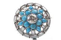 Lot 133 - AN IMPRESSIVE ART DECO DIAMOND AND TURQUOISE BROOCH