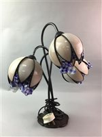 Lot 61 - AN ART NOUVEAU STYLE TABLE LAMP AND TWO STAINED GLASS MIRRORS