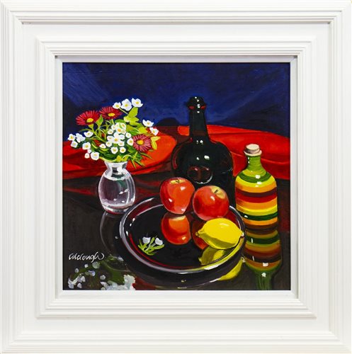 Lot 618 - STUDY WITH FRUIT AND FLOWERS, AN OIL BY FRANK COLCLOUGH