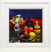 Lot 618 - STUDY WITH FRUIT AND FLOWERS, AN OIL BY FRANK COLCLOUGH